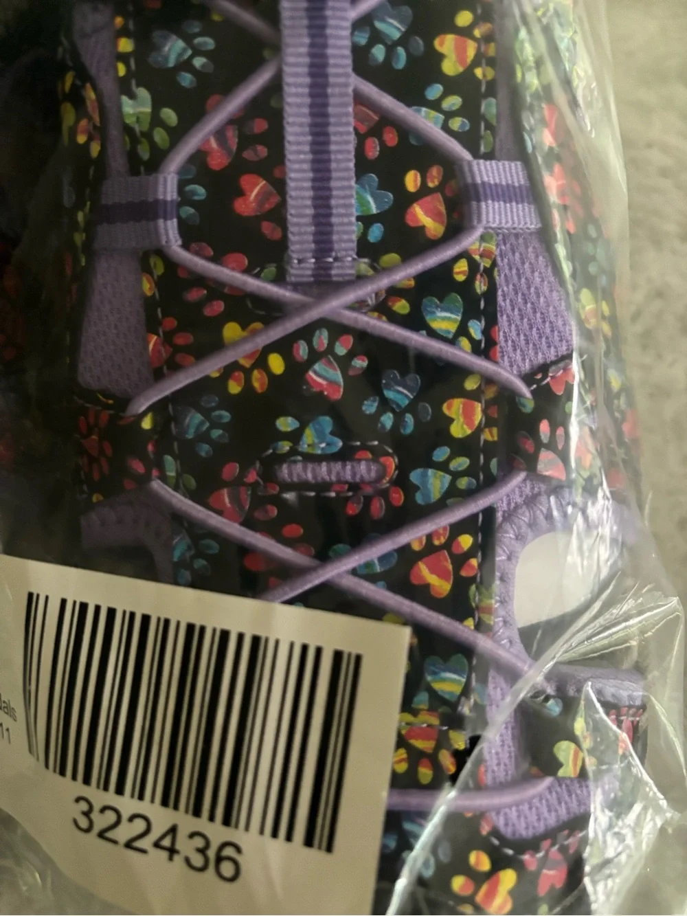 Skechers Black Sandals with Purple and Multicolor Paw Prints